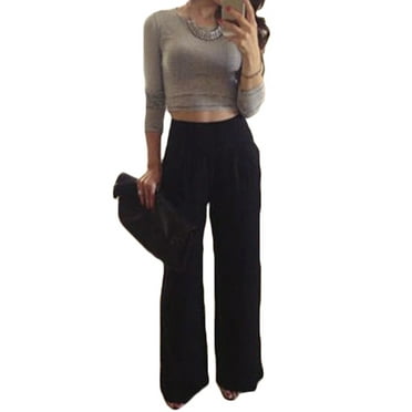 Women High Waist Stretch Long Flared Wide Leg Palazzo Ladies Trousers Pants JA Women High Waist Stretch Long Flared Wide Leg Palazzo Ladies Trousers Pants JA